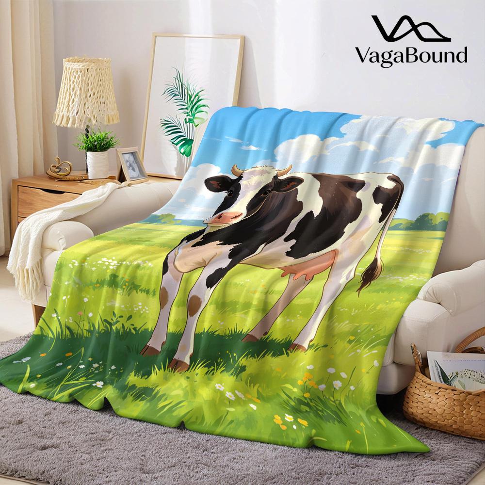 Cute Farm Cow Meadow Flannel Blanket Warm Soft Halloween Christmas All-Season Couch Decorative Cozy Warm Gift