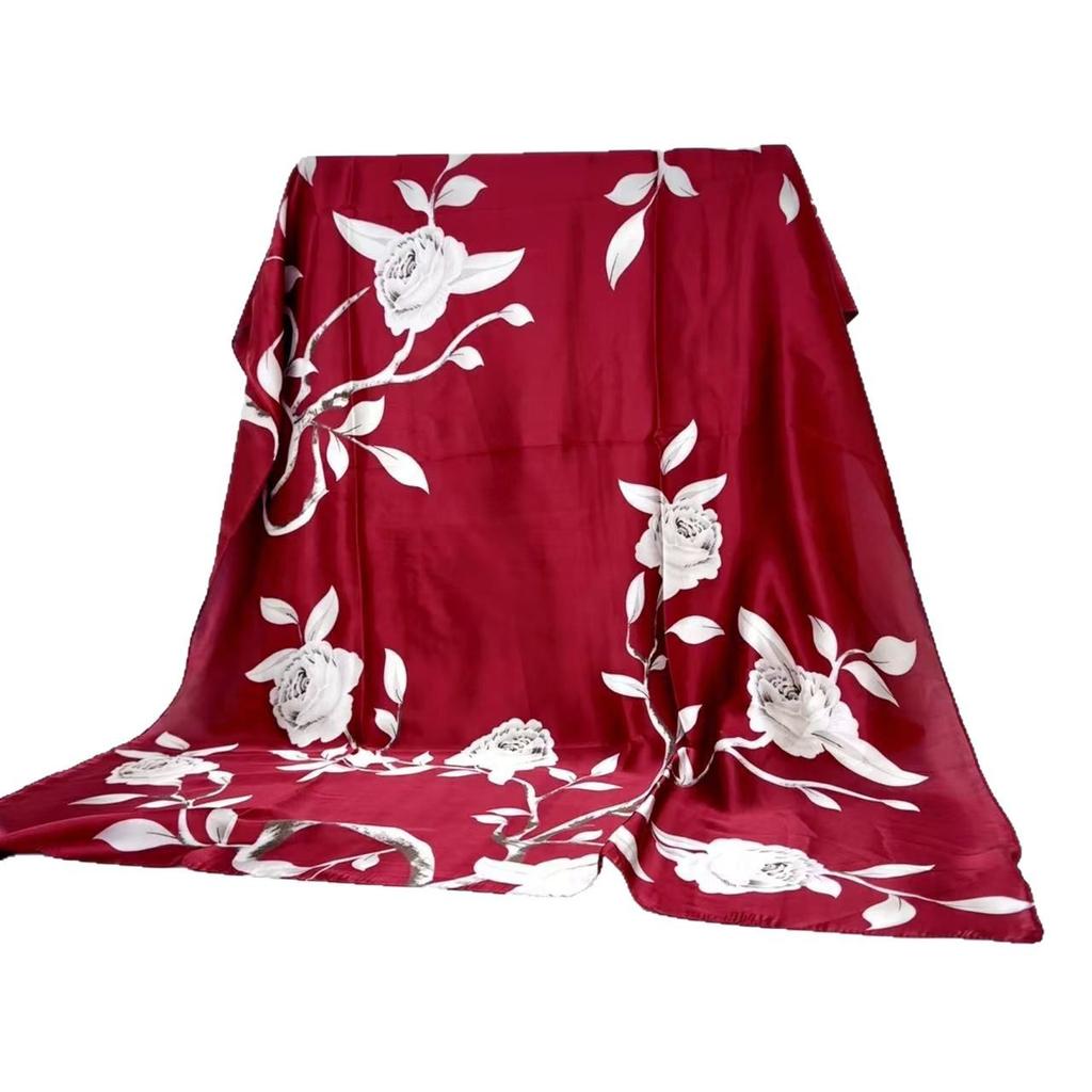 Red flower spring and summer 91x181 extended thin printed silk scarf imitation silk scarf fashionable and versatile