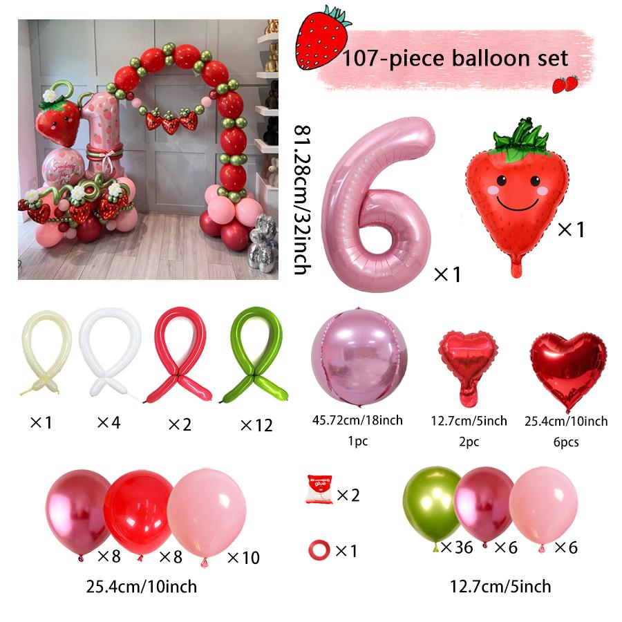 Pink Digital Strawberry Balloon Set 32 Inch Digital Balloon Strawberry Aluminum Film Balloon Birthday and Anniversary Decoration