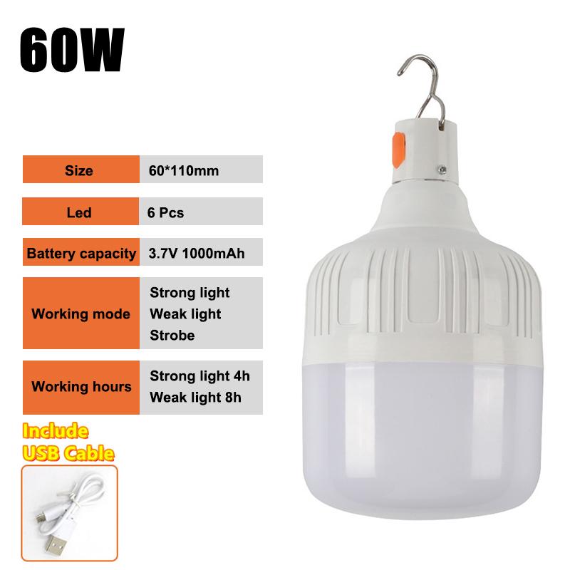 Portable Outdoor Camping Lights USB Rechargeable Lamp LED Emergency Bulb Hook High Power Tents Lantern Night Lights Bulb