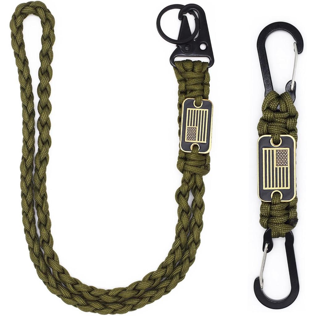 2 Pcs Heavy Duty Paracord Lanyard Necklace 550 Braided Keychain with USA Flag Parachute Rope for Outdoor Camping Hiking Keys