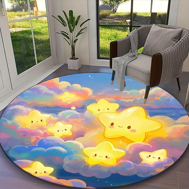 [1pc Stars Office Chair Carpet] Digital Printed Round Rug for Home & Game Room Use, Soft Indoor Sofa Chair Mat