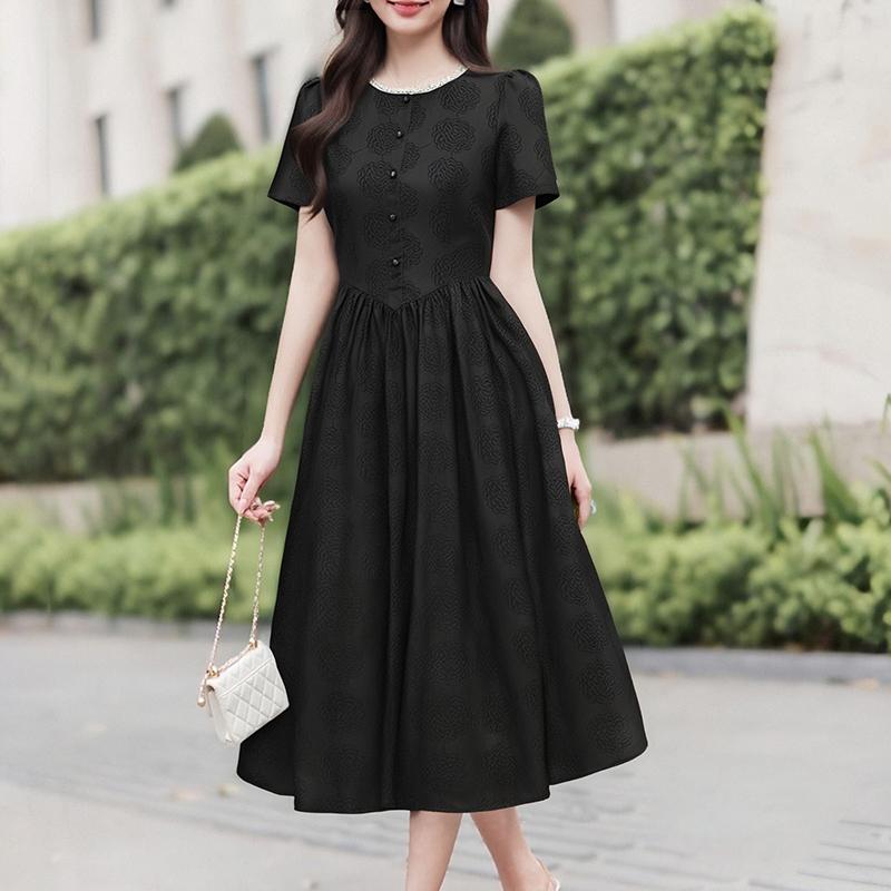 

ZANZEA Женское летнее кружевное платье с круглым вырезом, короткими рукавами и принтом 2XL чёрный