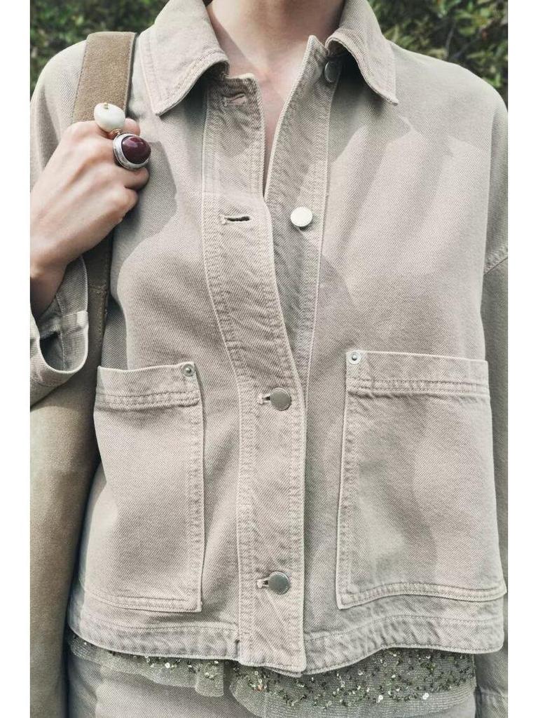 Women's European & American Style French Design Washed Shirt Jacket