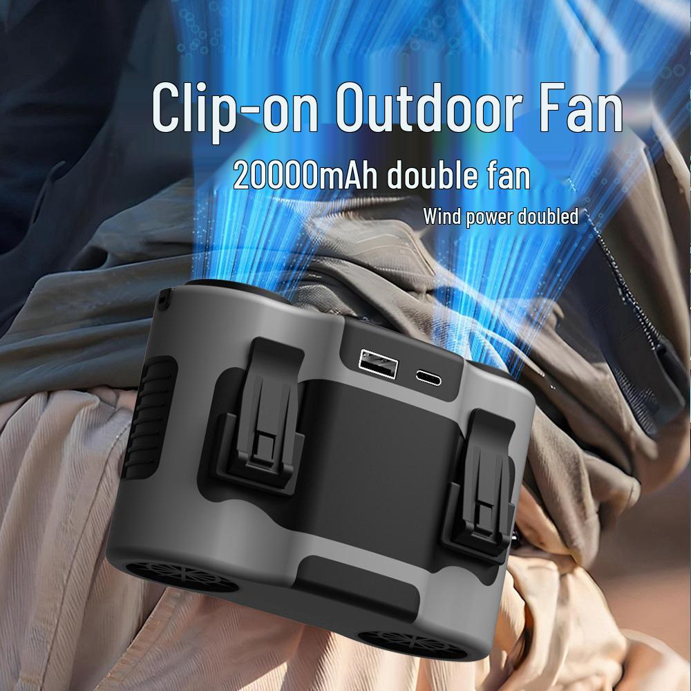 High-Speed USB Hanging Waist Fan with LED Night Light - Portable Clip-on Fan for Outdoor & Construction Use