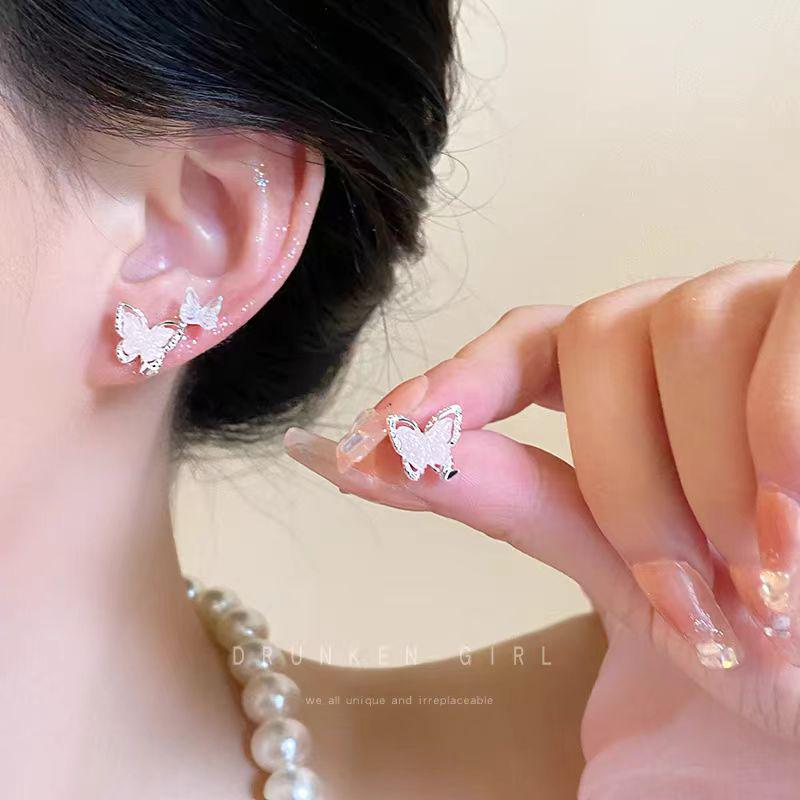 Pink Butterfly Tassel Pearl Stud Earrings Set for Women - High-End Luxury Jewelry