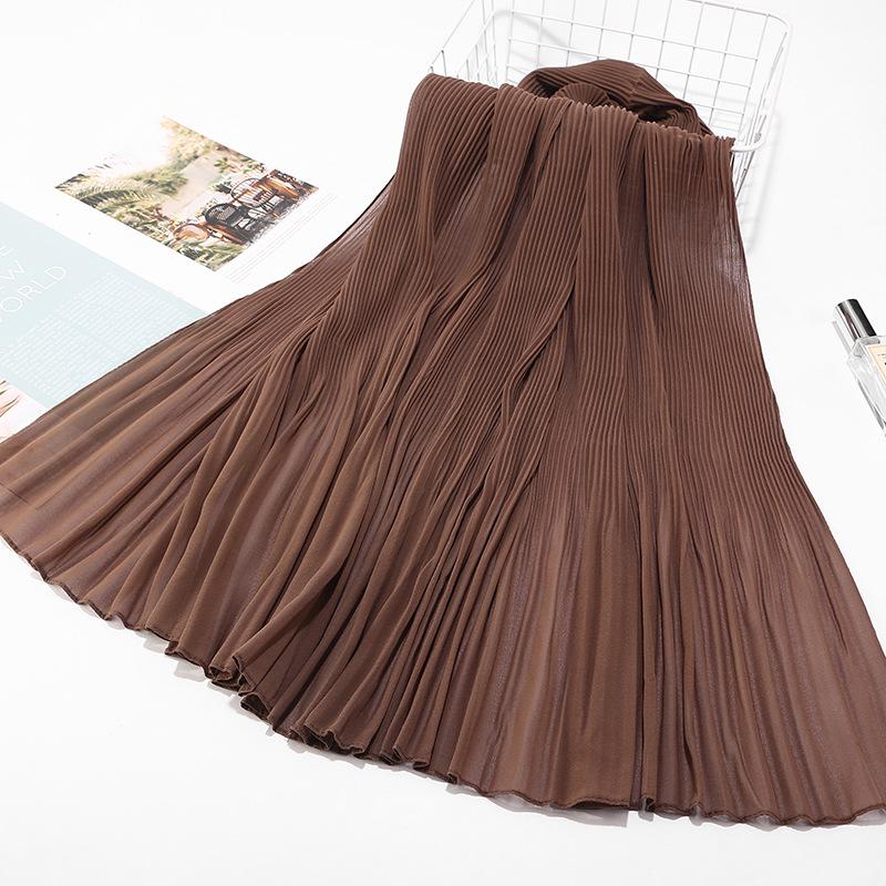 Big Size Pearl Chiffon Scarf Solid Color Pleated Stripe Headwear Scarves Women Muslim Hijab Head Wrap Plain Travel Shawls