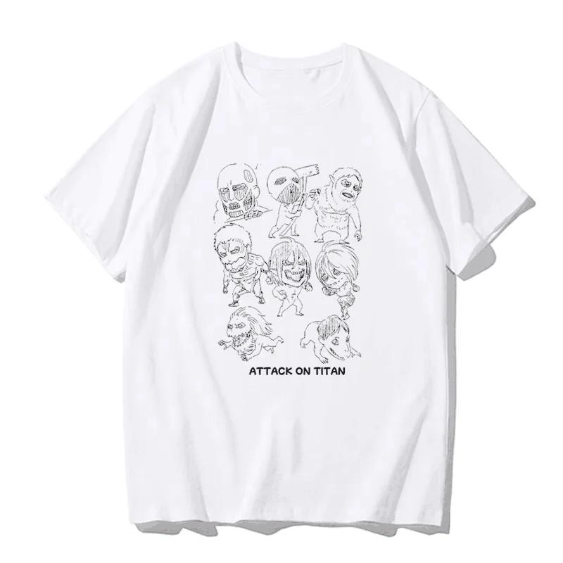 Japanese anime printed men's and women's shirt round neck loose short sleeve shirt Harajuku style Attack on Giant Y2k clothing