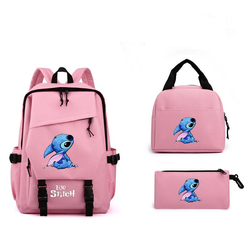3-Piece LiloStitch Kids Backpack Cartoon Pencil Case Boys Girls Student Backpack