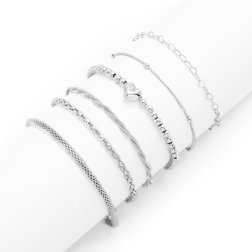 Snake Chain Bracelet Set: Hip-Hop Style with Heart Thorn Design - 6 Pieces