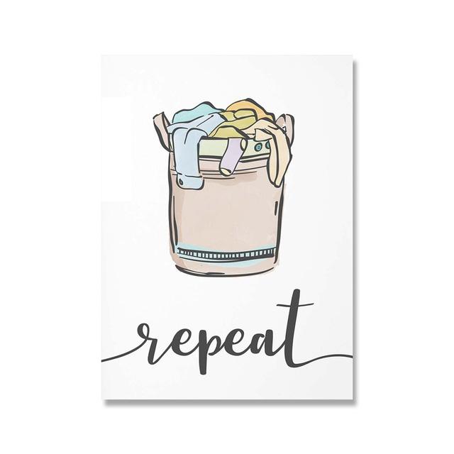 Wash Dry Fold Repeat Laundry Sign Colorful Wall Art Canvas Nordic Posters and Prints Pictures Room Home Decor Painting Cuadros