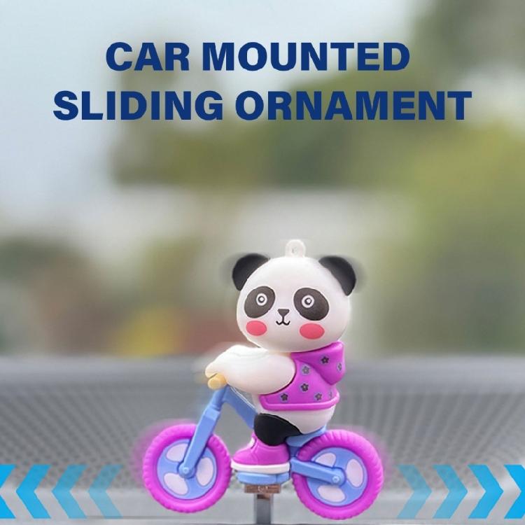 Car Automatic Sliding Cute Cartoon Ornament Cycling Panda Figurines Auto Interior Dashboard Center Console Decors