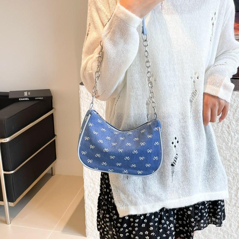 Women Shoulder Bag Fashion Denim Shoulder Bag, Simple Solid Color Handbag, Women's Chain, Underarm Hand, Women's Bag