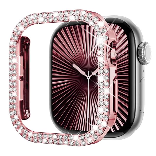 Diamond Case For Apple Watch 9 8 7 41mm 45mm 44mm 40mm 46mm Accessories Bling Bumper Protector Cover iWatch Series 3 4 5 6 Se 10
