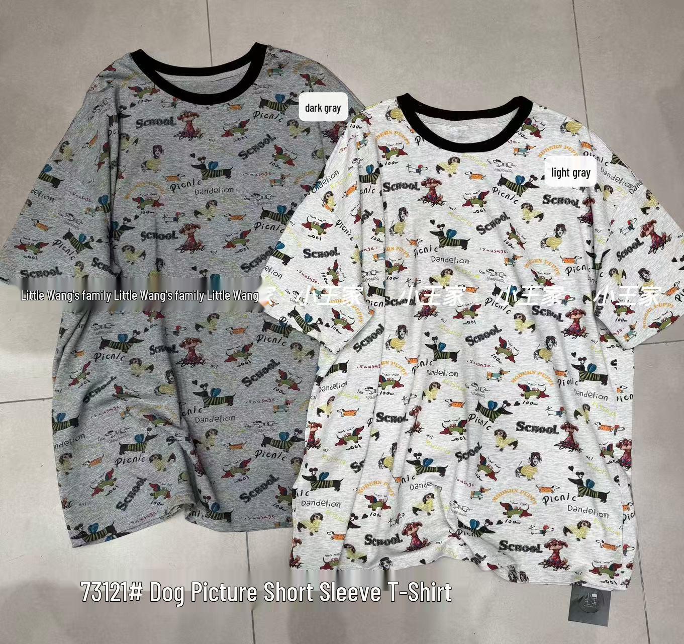 

Xiao Wang s New Korean-Style Plus Size Cartoon Print T-Shirt - Loose, Casual, Short Sleeve One Size светло-серый