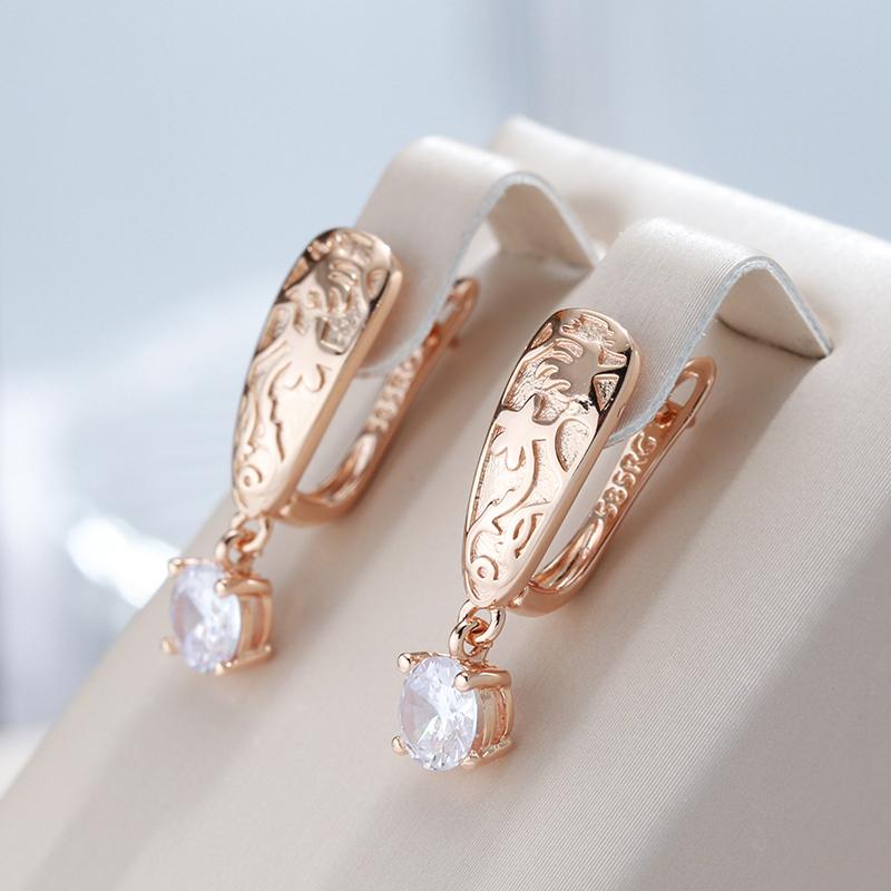 Unique Ethnic Bride Drop Earrings Women High Quality  Rose Gold Color Natural Zircon Fashion Wedding Daily Jewelry