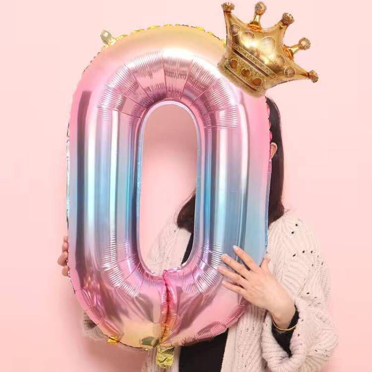 Palloncino Corona Numero Gradiente Arcobaleno da 32 pollici per Decorazione Festa di Compleanno per Bambini