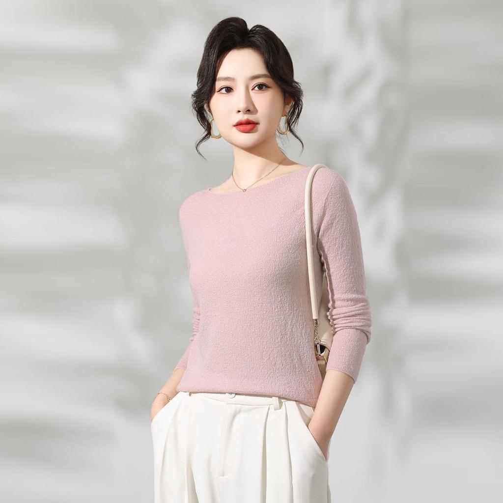 Le Kasha Elegant One-Shoulder Knit Sweater - Women's Autumn/Winter Slim Herringbone Top