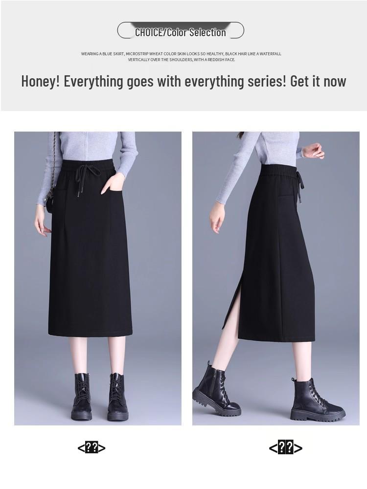 Plus Size Mid-Length Bodycon Slit Skirt for Autumn/Winter - Available With or Without Fleece