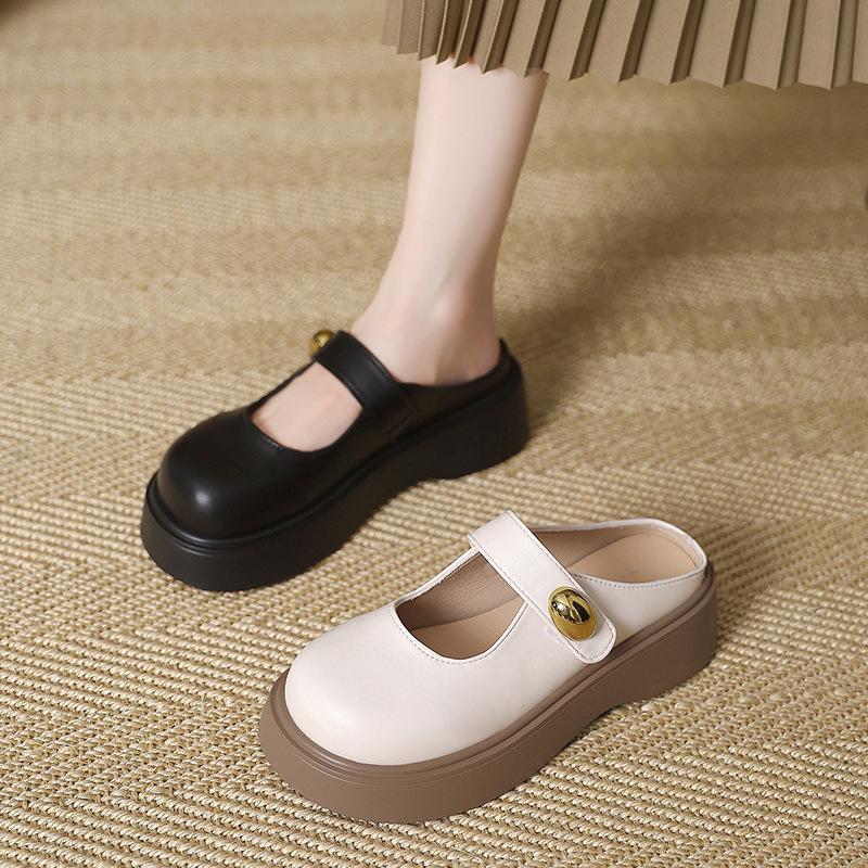 Niche one-pedal Mary Jane bag head dragging girl 2025 new new model, fashionable outer wear, small height-increasing thick-soled slippers