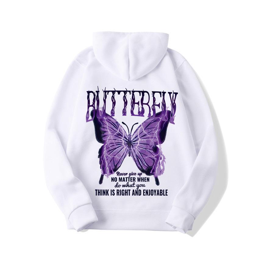 2025 European and American new letter fashion multi-color butterfly casual hooded fleece sweater