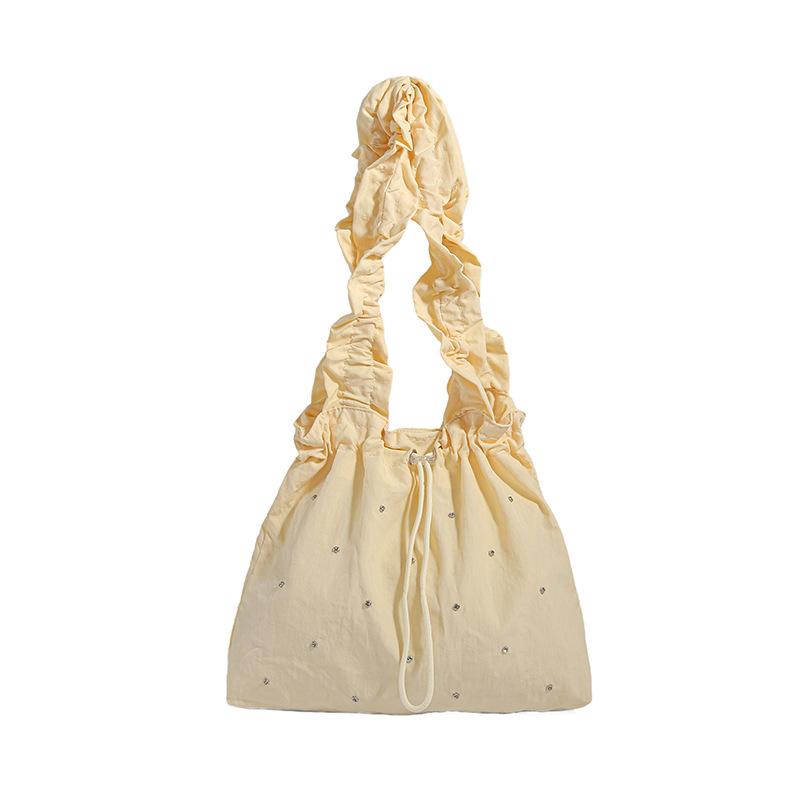 Small clear literary canvas bag women's summer 2025 new trendy Korean pleated tote bag versatile large capacity bag