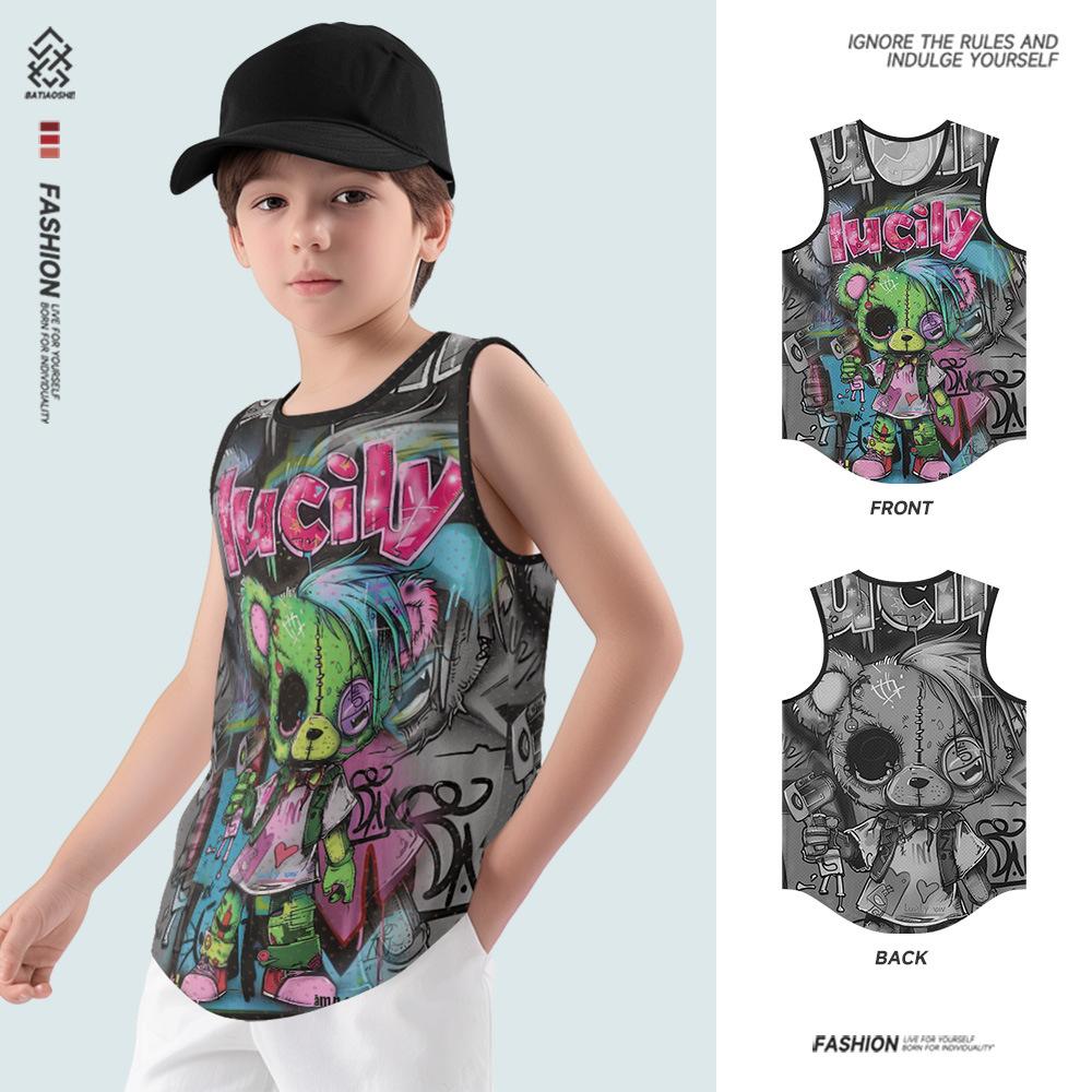 

Летний топ с круглым вырезом и 3D мультяшным принтом, модная повседневная майка без рукавов, детские футболки для мальчика 170
