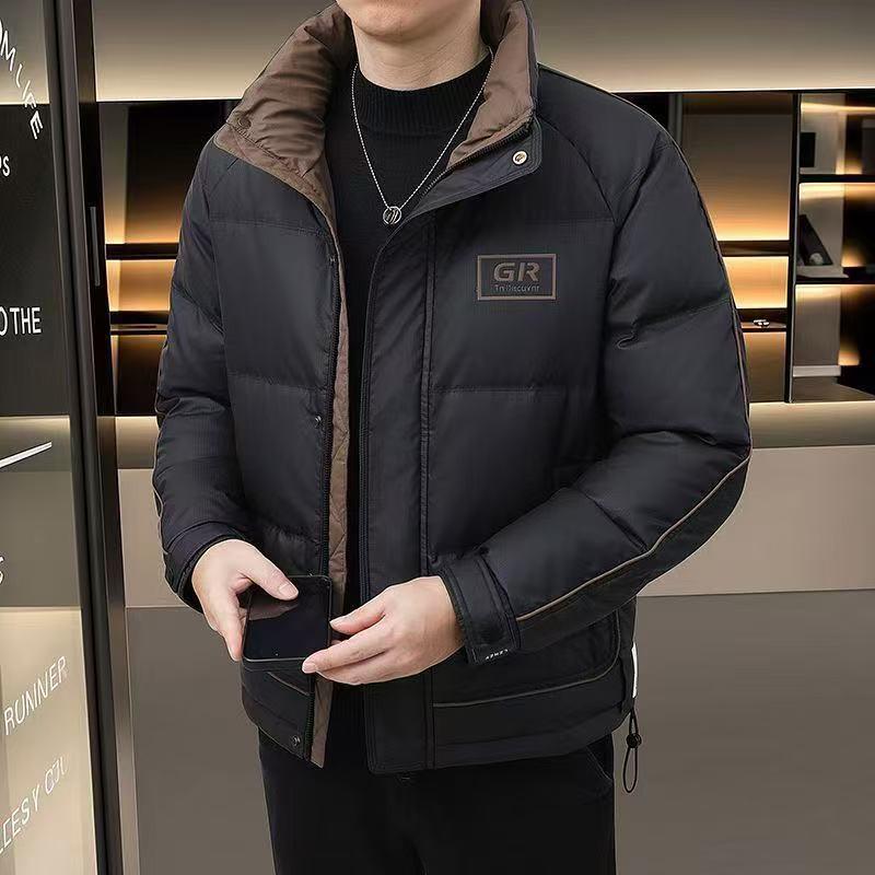 Premium Mens Short Down Jacket Winter Warm Duck Feather Coat Solid Color Stand Collar Windproof Coldproof
