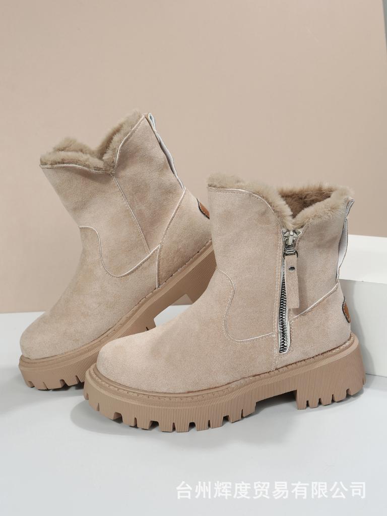 Women's New Winter Fur Lined Integrated Snow Boots Fleece Lined Casual Martin Ankle Boots Warm Cotton Shoes