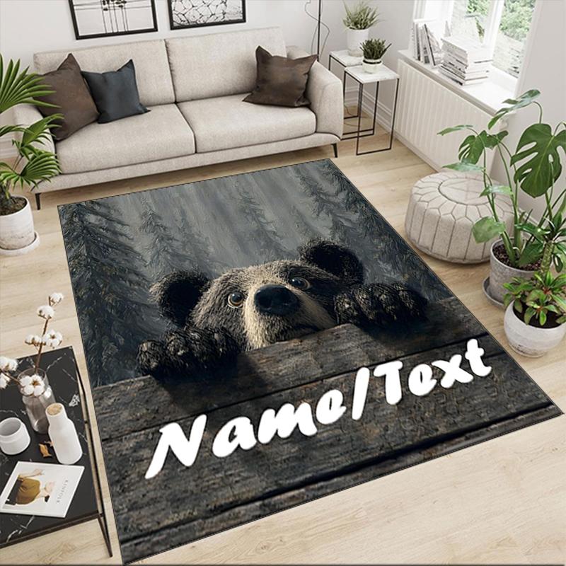 1PC Custom Name Bear Forest Theme Floor Mat Ideal for Living Room, Game Rooms, Office, Bedroom,Floor Mat Playful Design