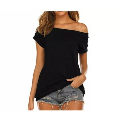 Damen Schulterfreies T-Shirt Lässiges Lockeres Kurzarm-Oberteil