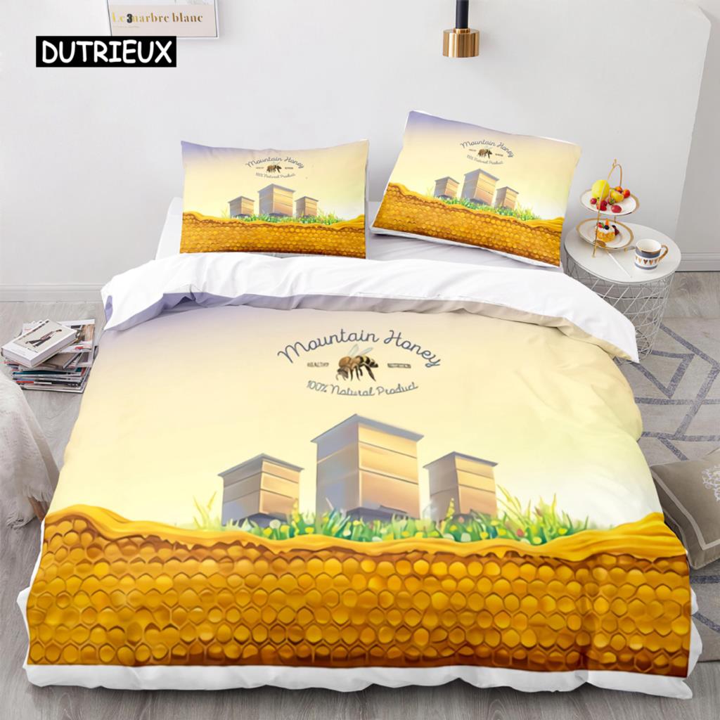 

Милый мультяшный пододеяльник с пчелой King Queen Sweet Honey комплект постельного белья для детей, мальчиков и девочек, весенний желтый летающий насекомый полиэстеровый пододеяльник EU single(135x200cm)