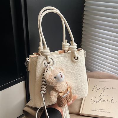 New Fashionable and Simple High-end Texture Lychee Pattern Portable Bucket Bag, Foreign Style Versatile Commuter Messenger Women's Bag