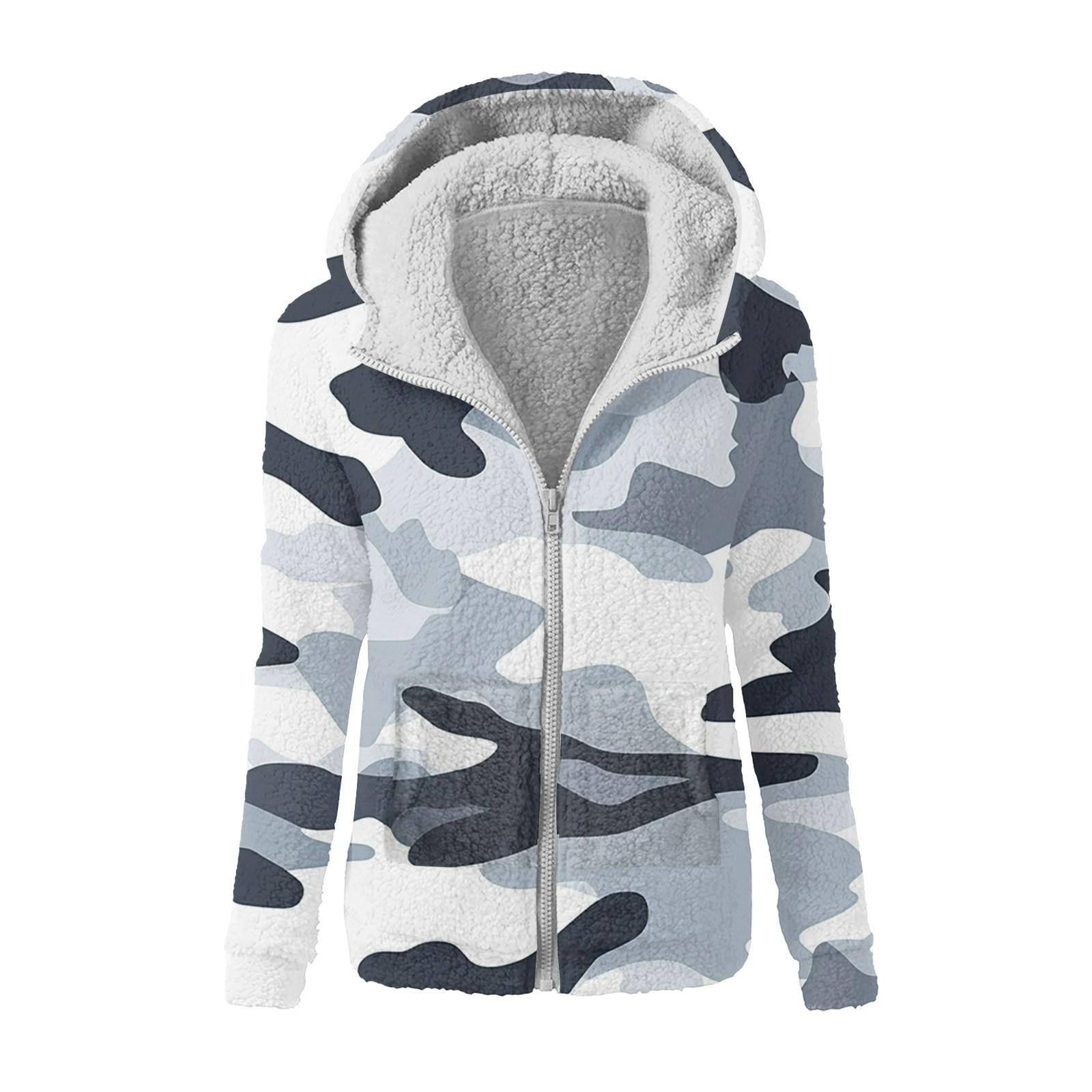 

Женская зимняя камуфляжная повседневная модная плюшевая куртка-свитер на молнии с капюшоном XXL