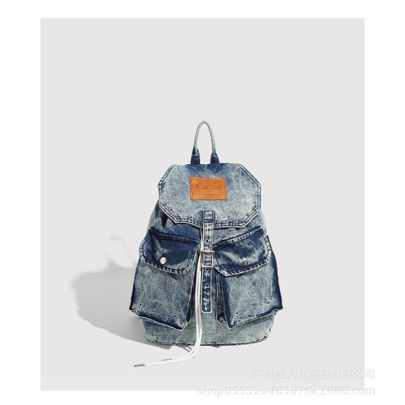 Large-capacity Double-shoulder Backpack, Washable Denim, Retro Niche Design Women's Bag