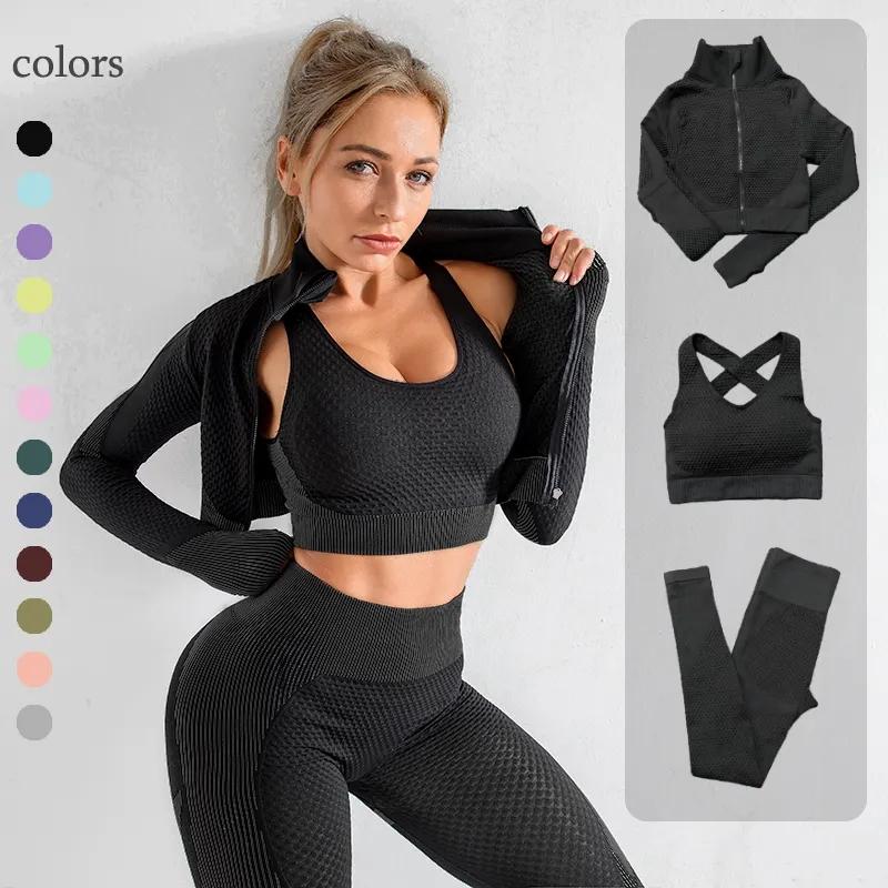 Set Sportivo Senza Cuciture Da Donna – 2 Pezzi: Top Maniche Lunghe E Leggings A Vita Alta Con Effetto Push Up