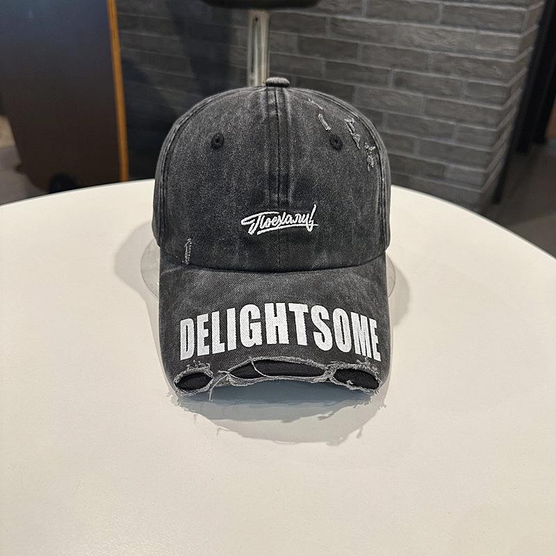 

Ретро черная бейсболка с широкими полями женская рваная старая кепка универсальная подчеркивающая лицо маленькая модная трендовая шляпа мужская Adjustable