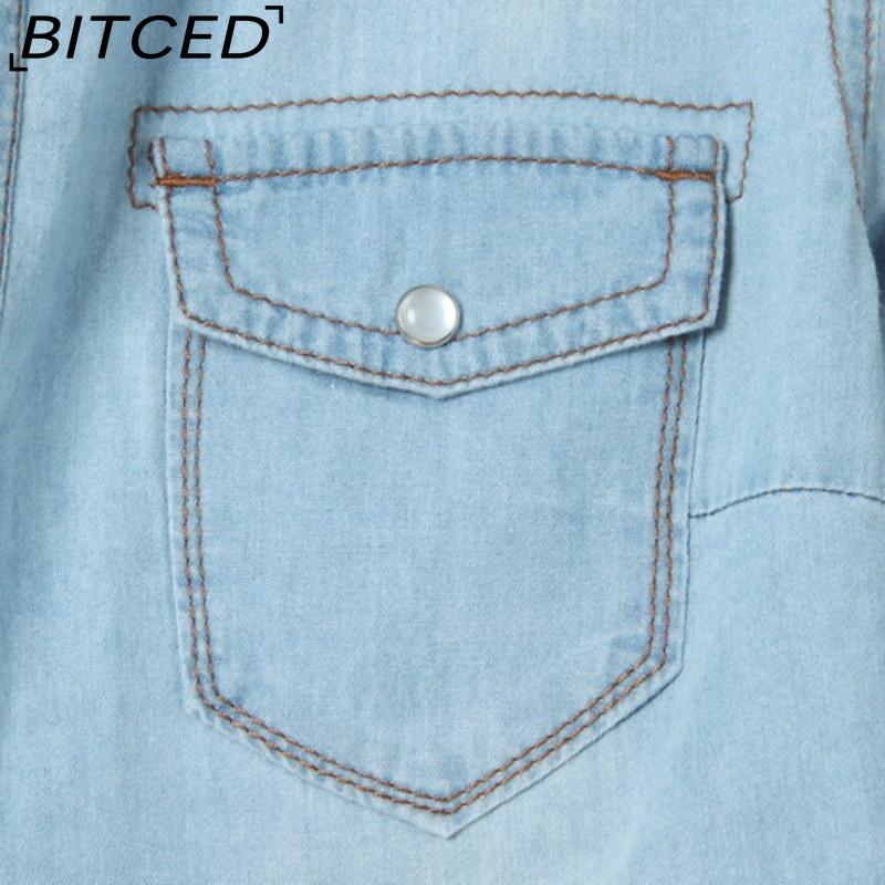 BITCED Tie-Knot Mid-Sleeve Short Cape Denim Shirt for Women Lightweight Short Jacket