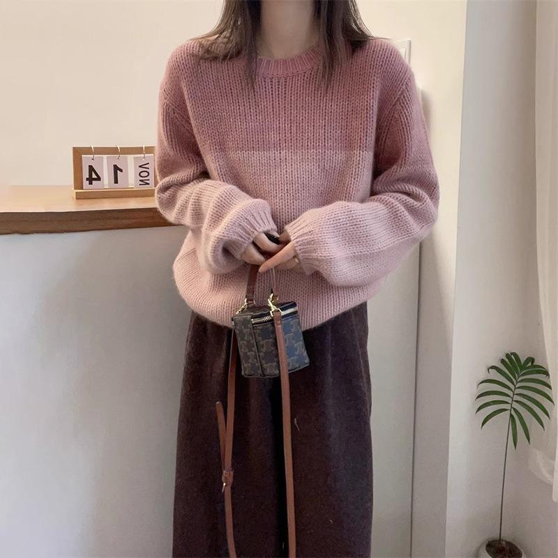 Lazy wind gradually change striped pullover knitted sweater women's autumn and winter new soft waxy loose fashion warm sweater