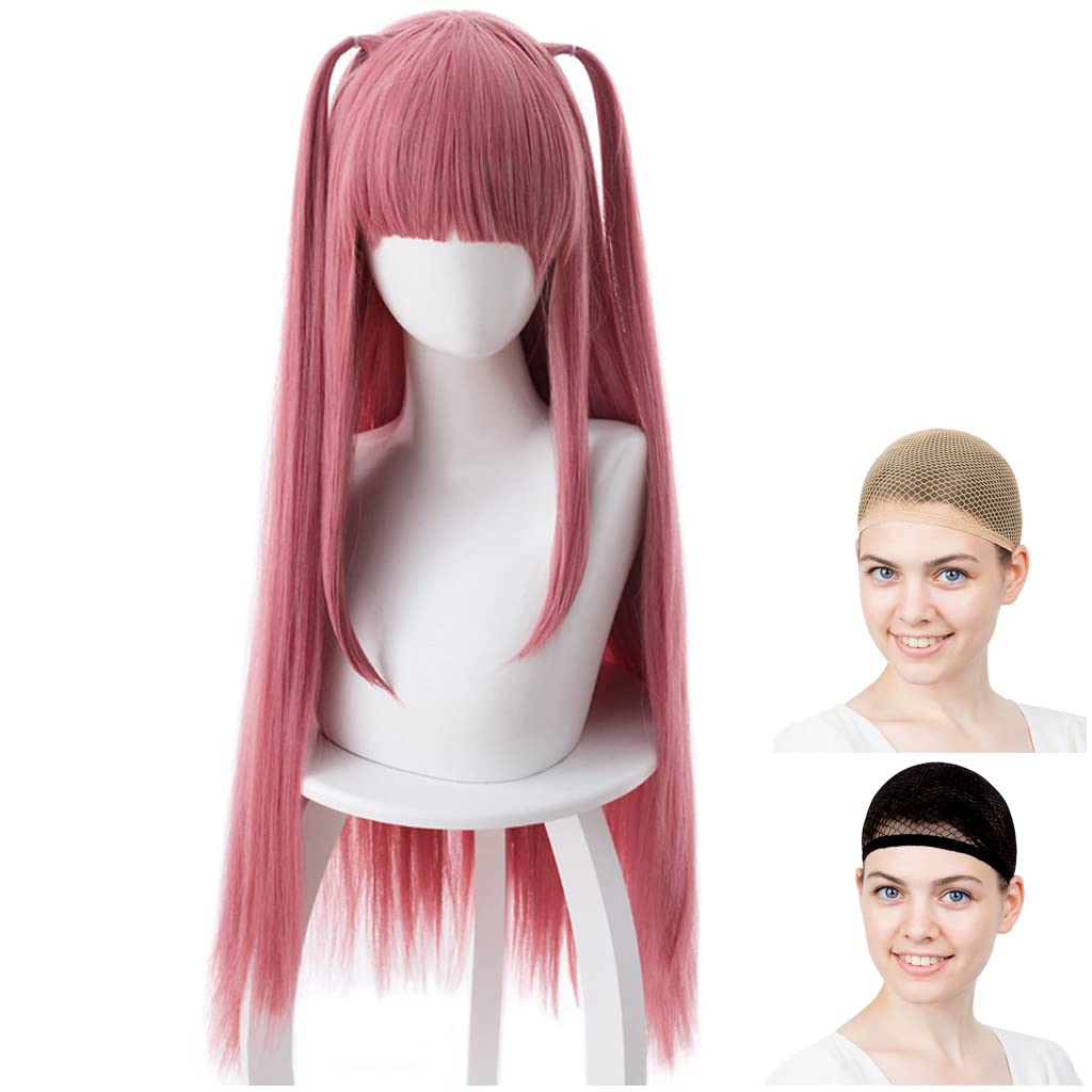 

Парик для косплея CaseEden, длинный, прическа с двумя пучками, термостойкий, розовый (Темно-розовый), Включает 2 сетки для парика