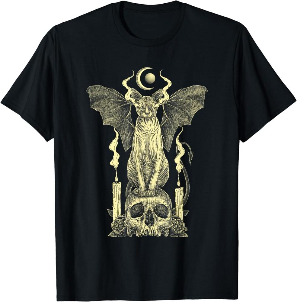 New Limited Evil Sphynx Cat Bat Skull Wicca Gothic Goth Witchcraft Witch T-Shirt Unisex T-Shirt