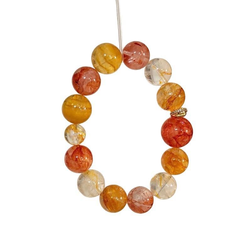 Handmade Natural Yellow Druzy Quartz Fluorite Red Crystal Bracelet Women Original Design High Aesthetic Appeal
