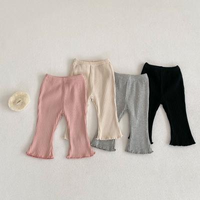 Bell Bottom Pants for Girls and Babies Solid Color Elastic Pit Stripe Leggings Black Fungus Edge Casual Pants
