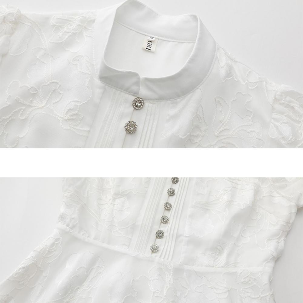 2026 Spring/Summer New Arrival Long Lantern Sleeve Short Dress for Women Vintage 3D Floral Jacquard Single-breasted Slim A-line Mini Dress