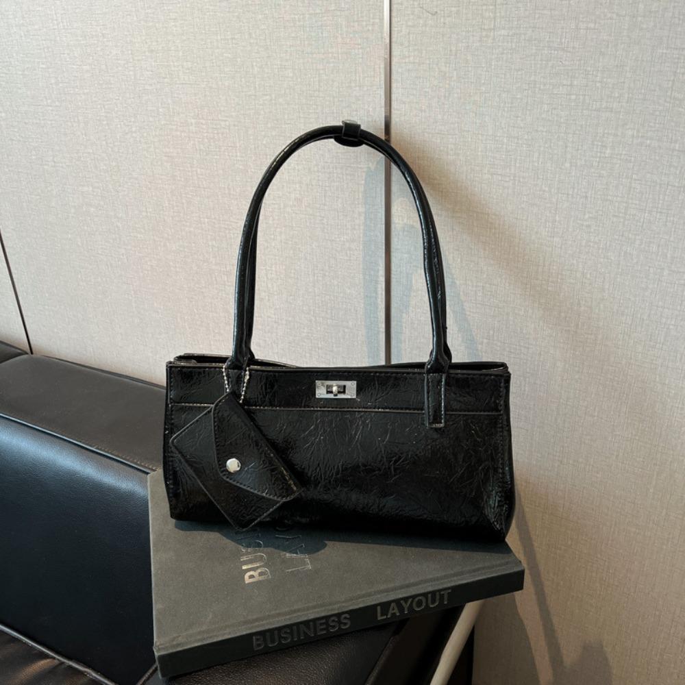 

Bow Ribbon PU Shoulder Bag Sweet Texture Underarm Bags Portable French Stick Handbag School Black Without Pendant