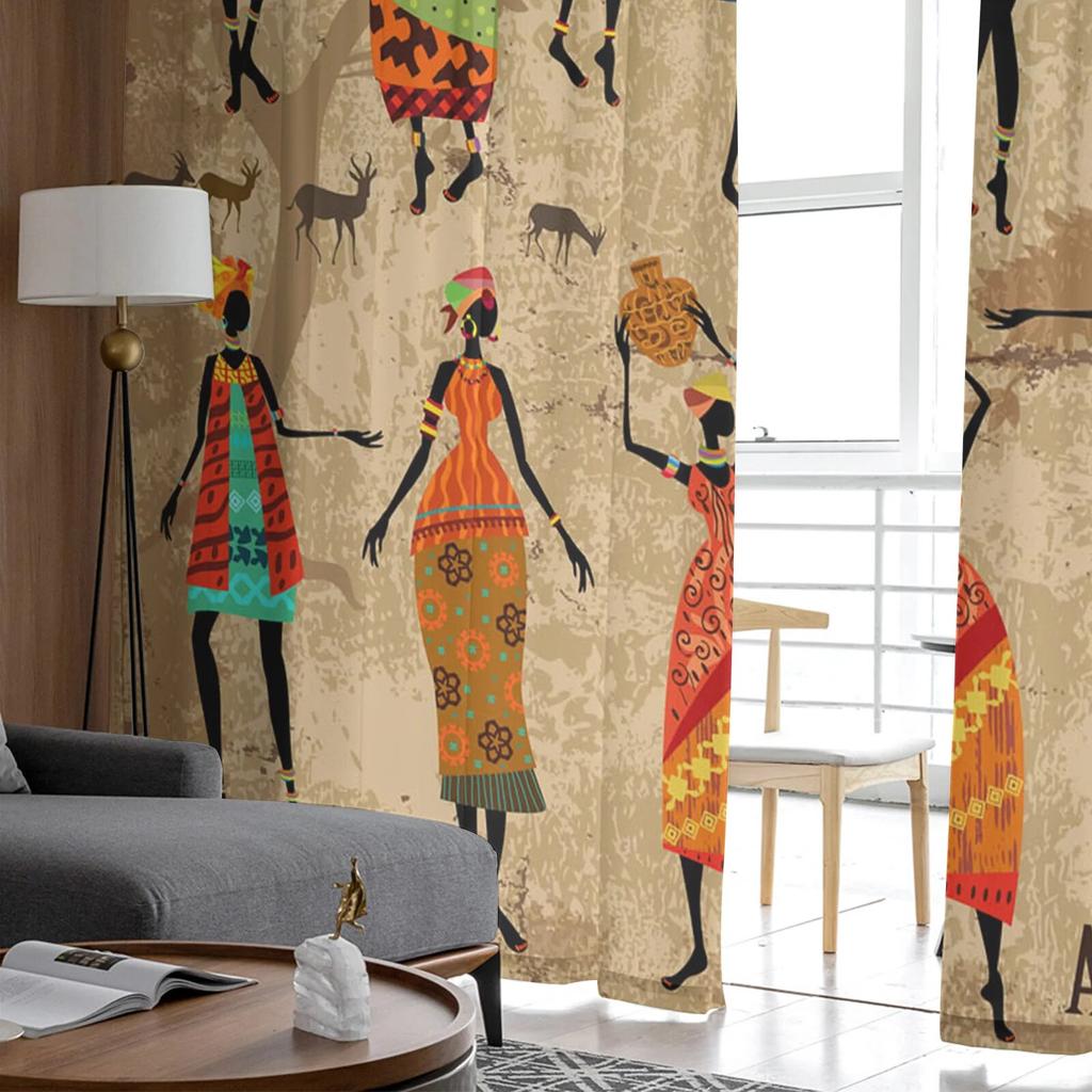 African Woman Dance Culture Vase Modern Tulle Curtains for Living Room Bedroom Home Kitchen Window Sheer Curtains