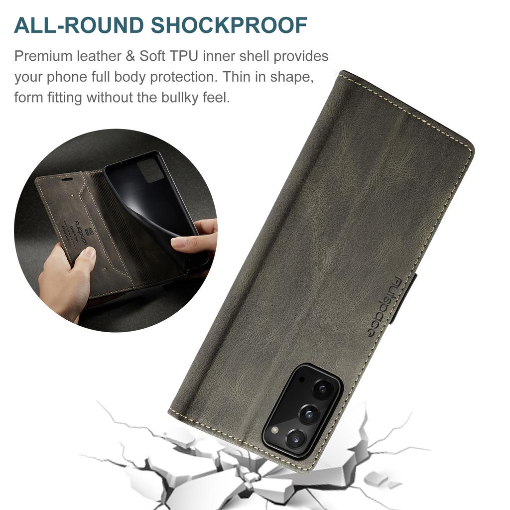 Für Samsung Galaxy Note20 Brieftasche Hülle AUTSPACE A01 Leder Ständerhülle mit RFID-blockierendem Kartenhalter
