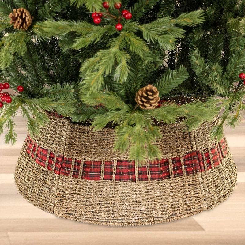 Festives Christmas Tree Collar Rattans Weave Base Stand Stylish Christmas Tree Skirt Festival Decoration for Office