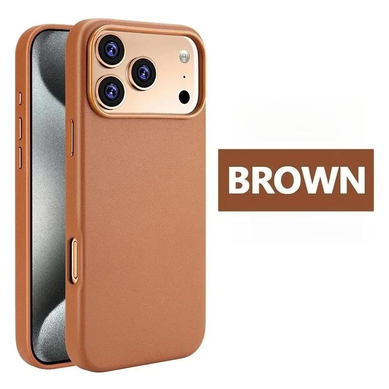 

Original High End Auto Leather Phone Case for IPhone 17 Pro Max Air 16 15 14 Plus 13 12 Strong Magnetic Wireless Charging Cover iPhone17 Pro коричневый