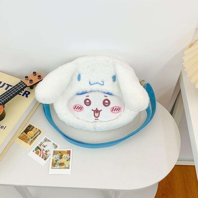 Chiikawa Cartoon Plush Embroidered Shoulder Bag With Transparent Pvc For Daily Use